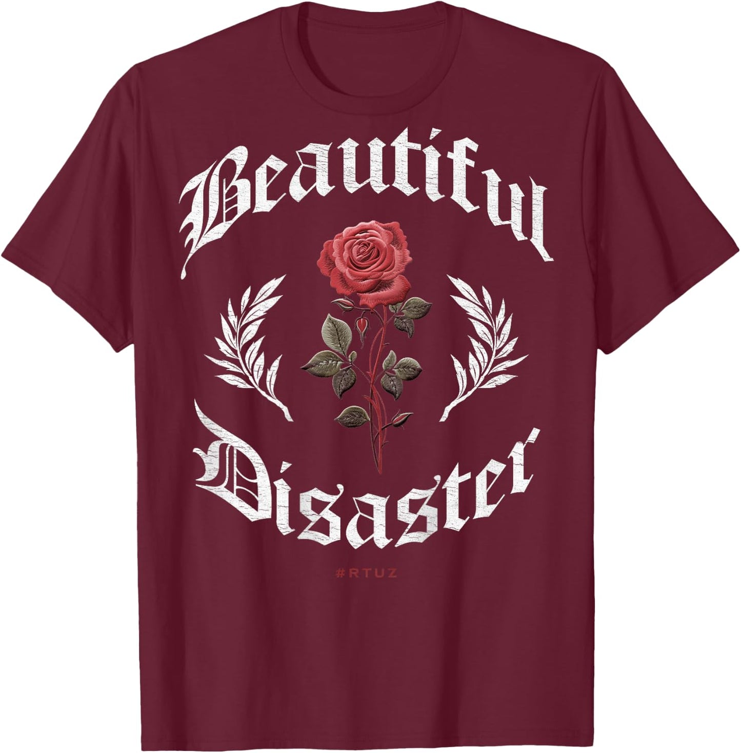 Urban Hip Hop Vintage Hipster Y2K Back Print Streetwear Rose T-Shirt - T-Shirt | Maroon