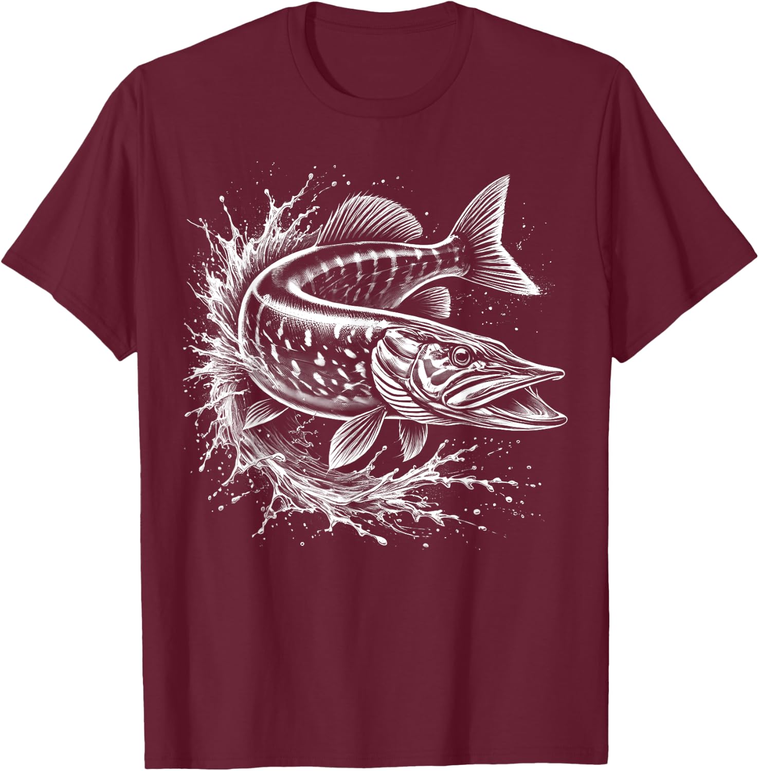 Pike jumps out of water - Fish design for fishermen , Black, S T-Shirt - T-Shirt | Maroon