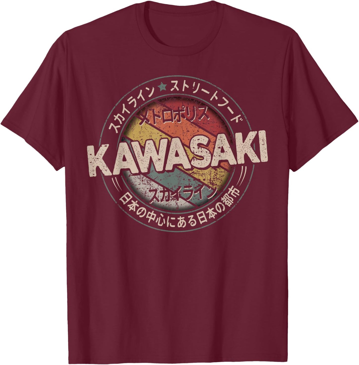 Kawasaki City 90s Retro Japan Aesthetics 80s Kawasaki , black T-Shirt - T-Shirt | Maroon
