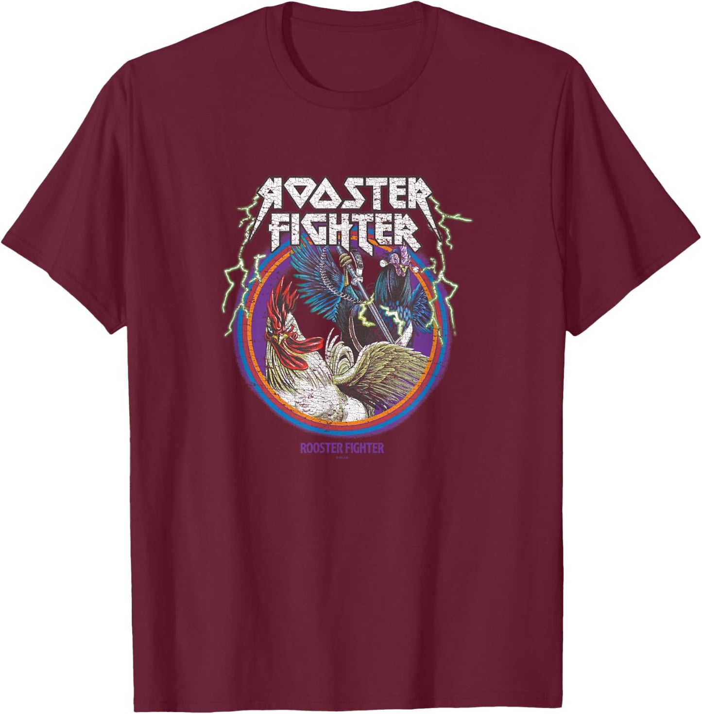 Rooster Fighter Retro Metal Keiji & Elizabeth Circle T-Shirt - T-Shirt | Maroon