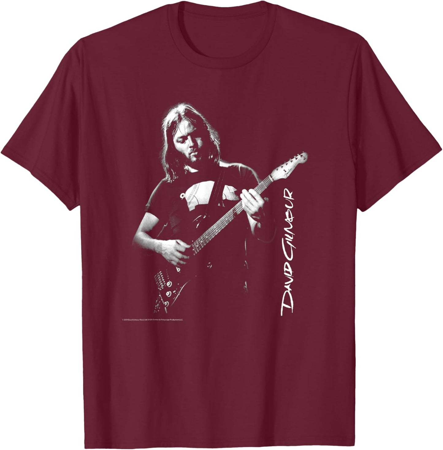 David Glimour Portrait with Guitar , black T-Shirt - T-Shirt | Maroon