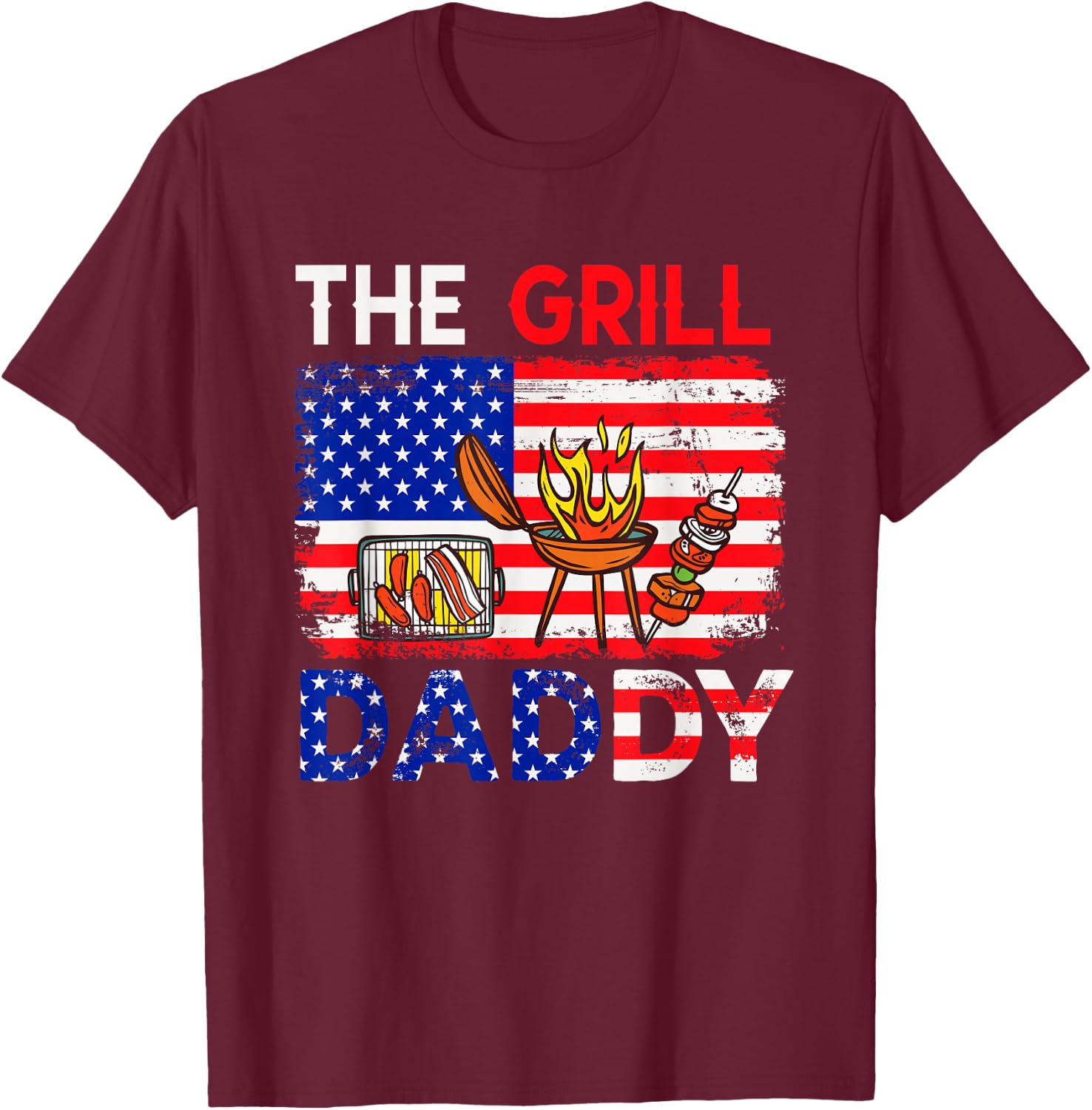 Vintage American Flag The Grill Dad Costume BBQ Grilling T-Shirt - T-Shirt | Maroon