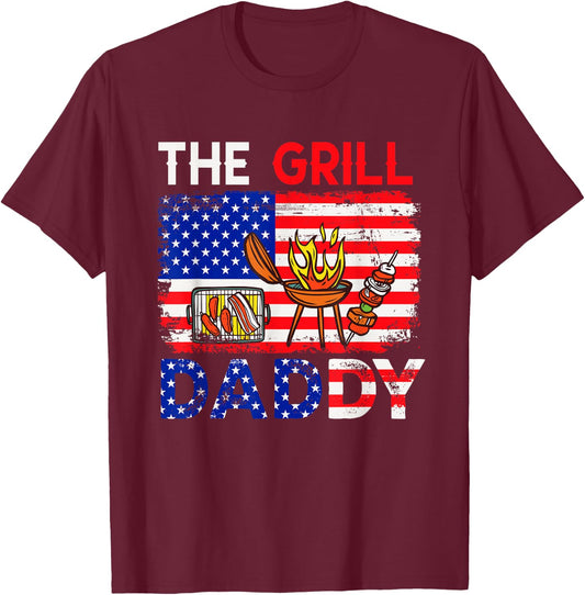 Vintage American Flag The Grill Dad Costume BBQ Grilling T-Shirt - T-Shirt | Maroon