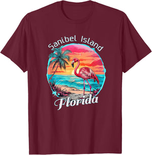 Sanibel Island Florida Beach Flamingo Tropical Souvenir Women Girls Kids T-Shirt - T-Shirt | Maroon