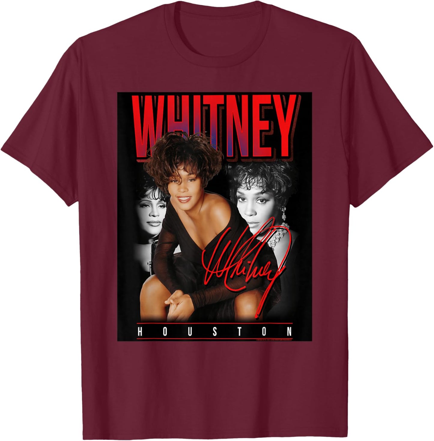 Whitney Houston Retro-Fotocollage T-Shirt - T-Shirt | Maroon