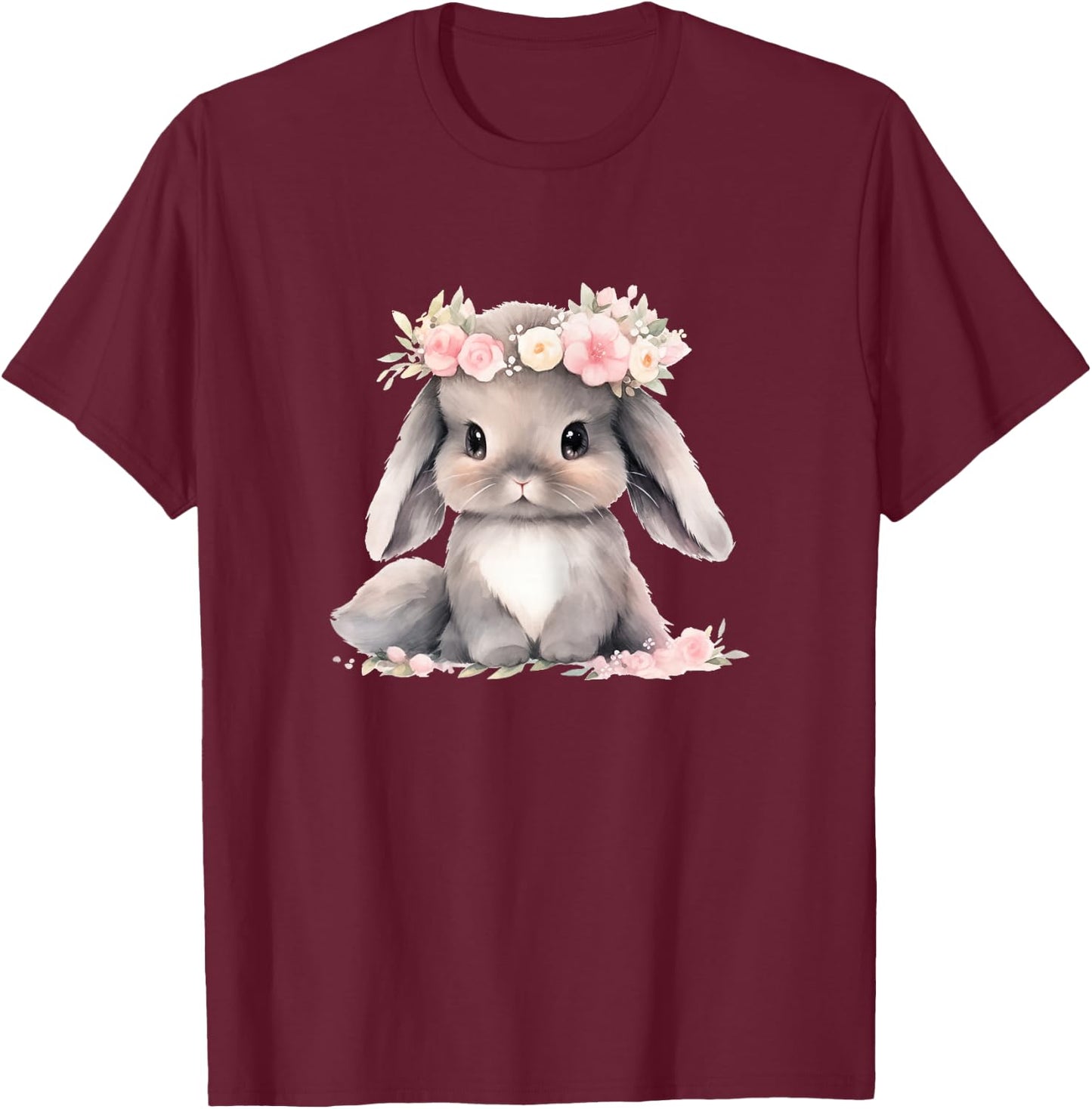 Adorable Watercolor Baby Easter Bunny Graphic Girls And Women , grey T-Shirt - T-Shirt | Maroon