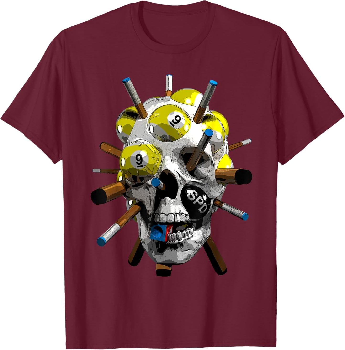 Halloween 9-Ball Pool Cues for Billiards & Nine Ball Player T-Shirt - T-Shirt | Maroon