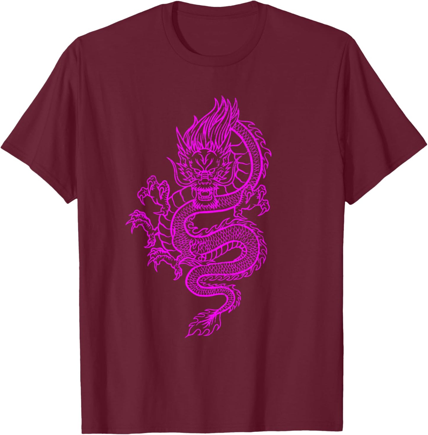 Big Pink Colored Dragon Graphic Design T-Shirt - T-Shirt | Maroon
