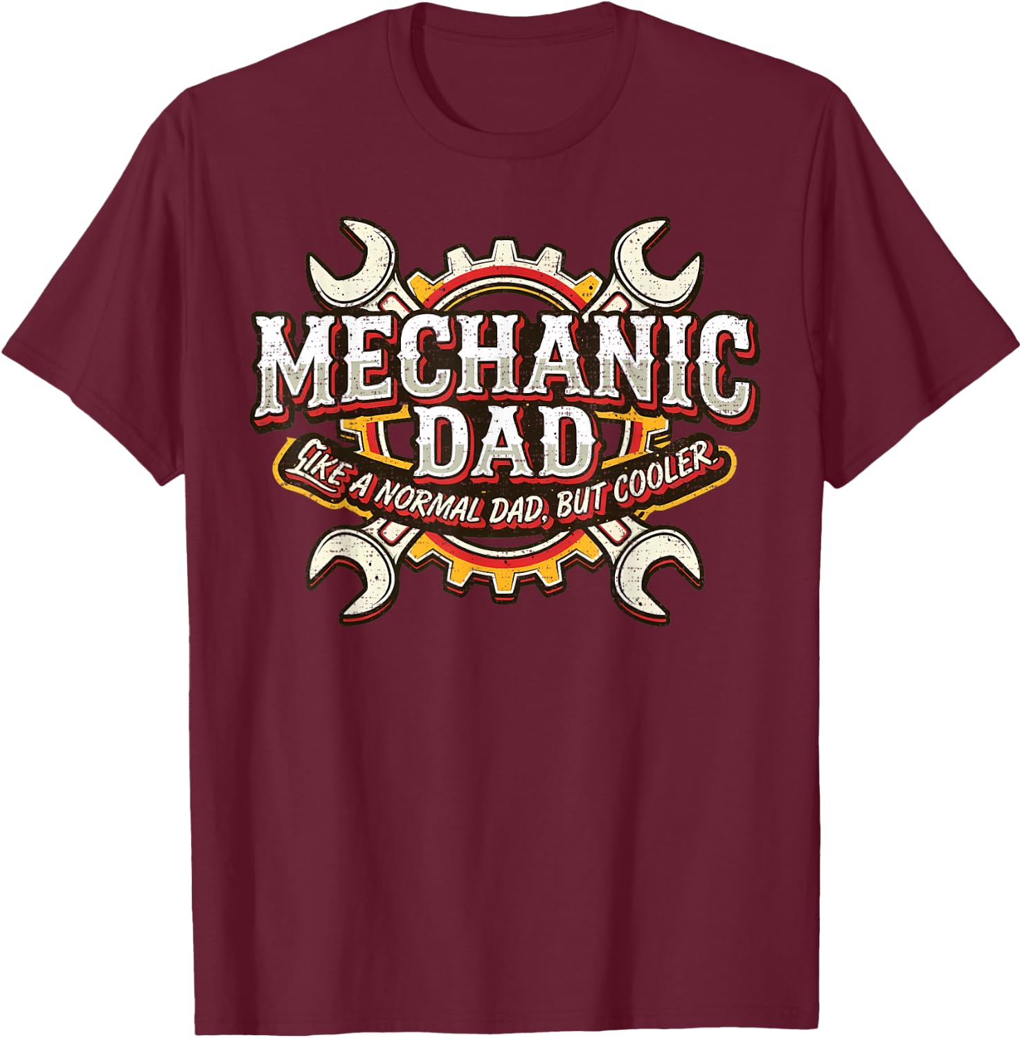 Mechanic Dad Wrench Gear Father’s Day Automotive Graphic T-Shirt - T-Shirt | Maroon