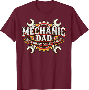 Mechanic Dad Wrench Gear Father’s Day Automotive Graphic T-Shirt - T-Shirt | Maroon