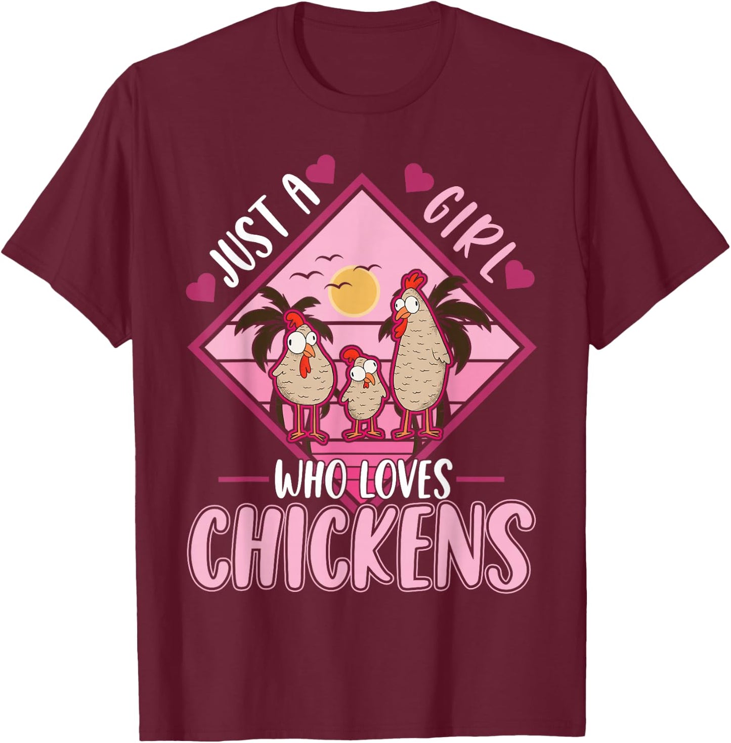 Just a Girl who Loves Chickens Girl Farmer T-Shirt - T-Shirt | Maroon