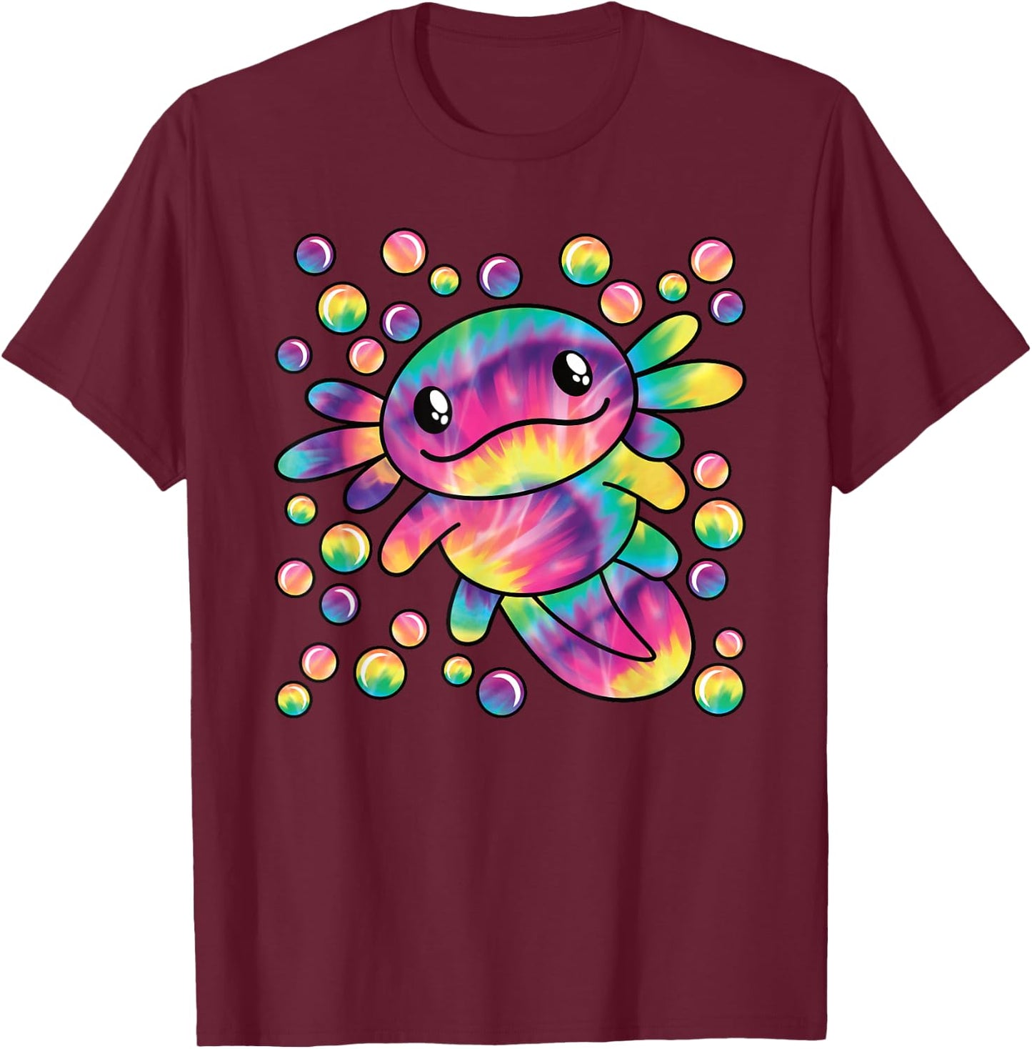 Colourful Axolotl Kawaii Salamander Women Men Kids T-Shirt - T-Shirt | Maroon