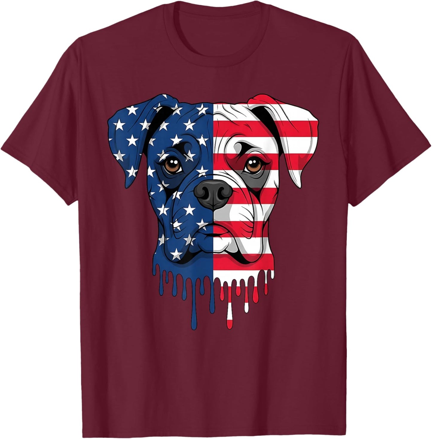 4th of July Boxer Dog American Flag Patriotic T-Shirt - T-Shirt | Maroon