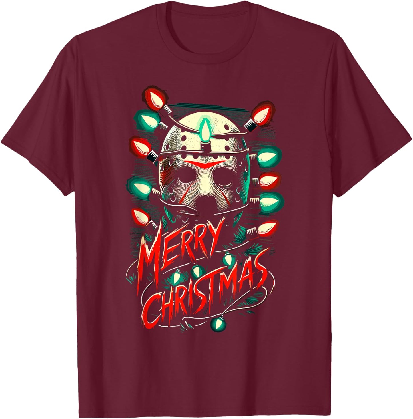 Merry Christmas Festive Slasher Candy Cane Menace T-Shirt - T-Shirt | Maroon