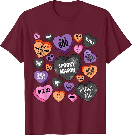 Candy Heart Spooky Season Funny Halloween T-Shirt - T-Shirt | Maroon