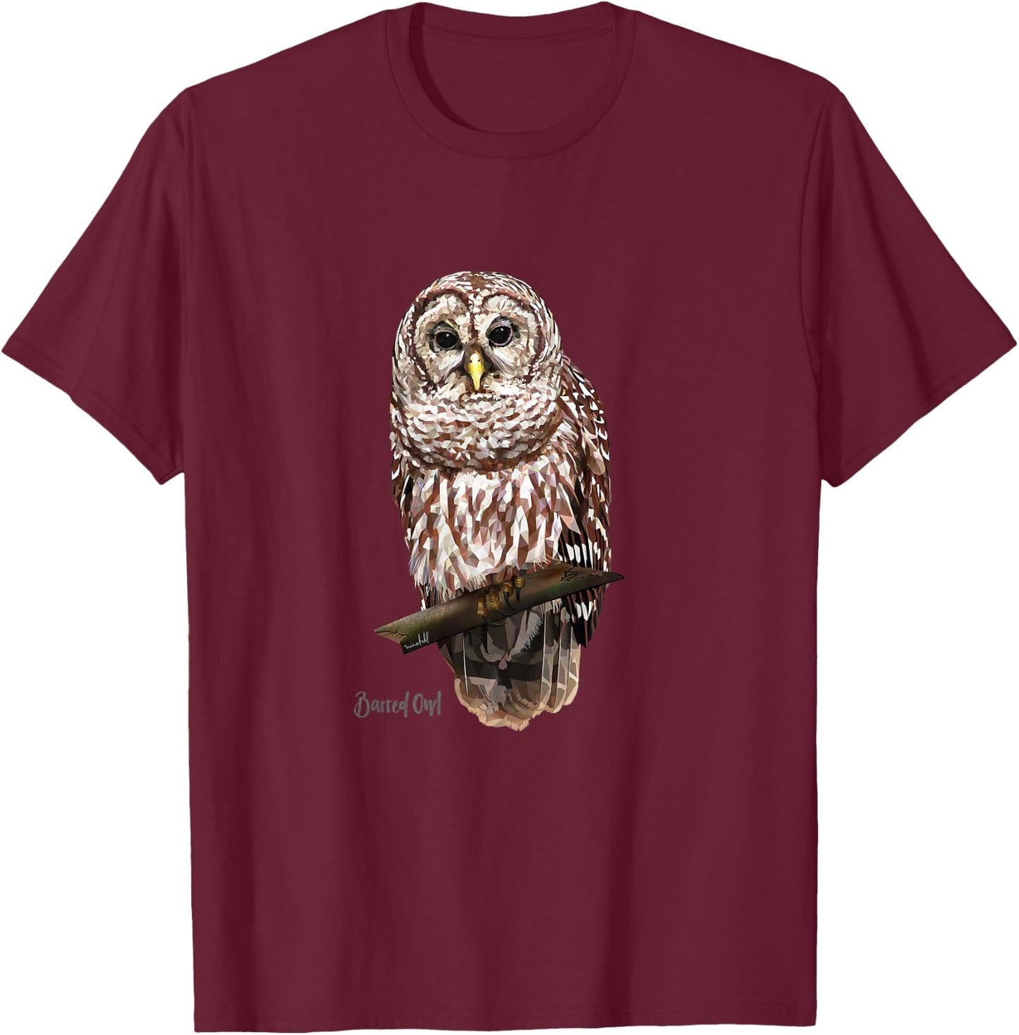 Kids Barred Owl Graphic Birder Shirt Wildlife Bird Watching T-Shirt - T-Shirt | Maroon