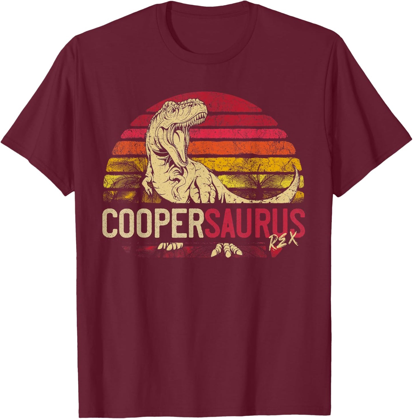 Cooper Saurus Funny Personalized Dinosaur T Rex Name Gift T-Shirt - T-Shirt | Maroon