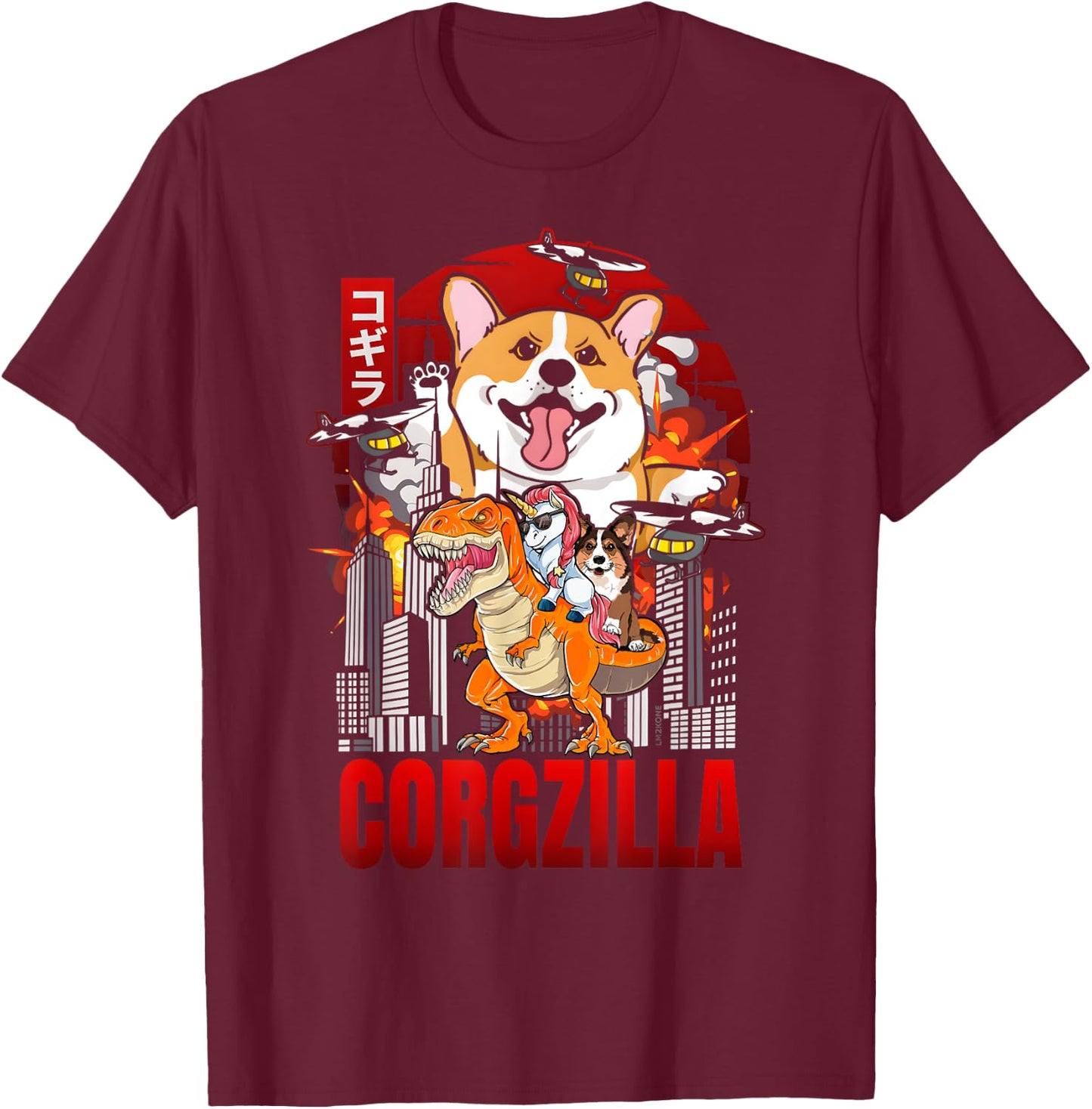Funny Japanese Corgzilla Unicorn Funny Dog Corgi Lovers Men Women Kids T-Shirt - T-Shirt | Maroon