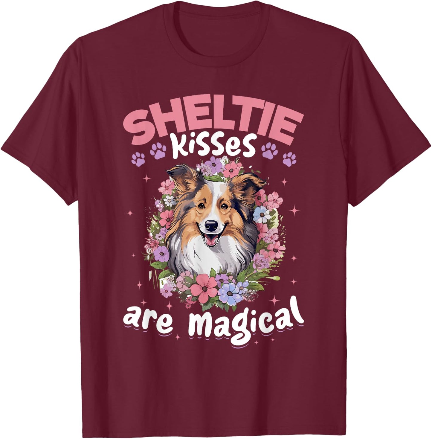 Shetland Sheepdog Dog Sheltie - Sheltie kisses are magical Women Kids T-Shirt - T-Shirt | Maroon