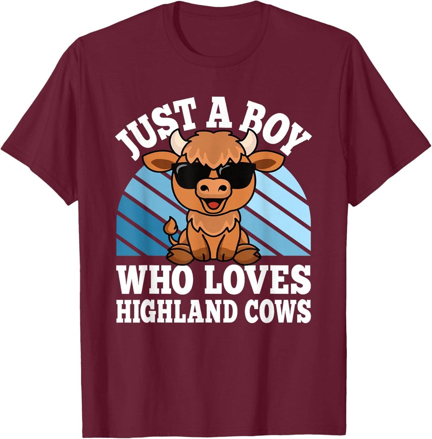 Just A Boy Who Loves Highland Cows Western Kids T-Shirt - T-Shirt | Maroon