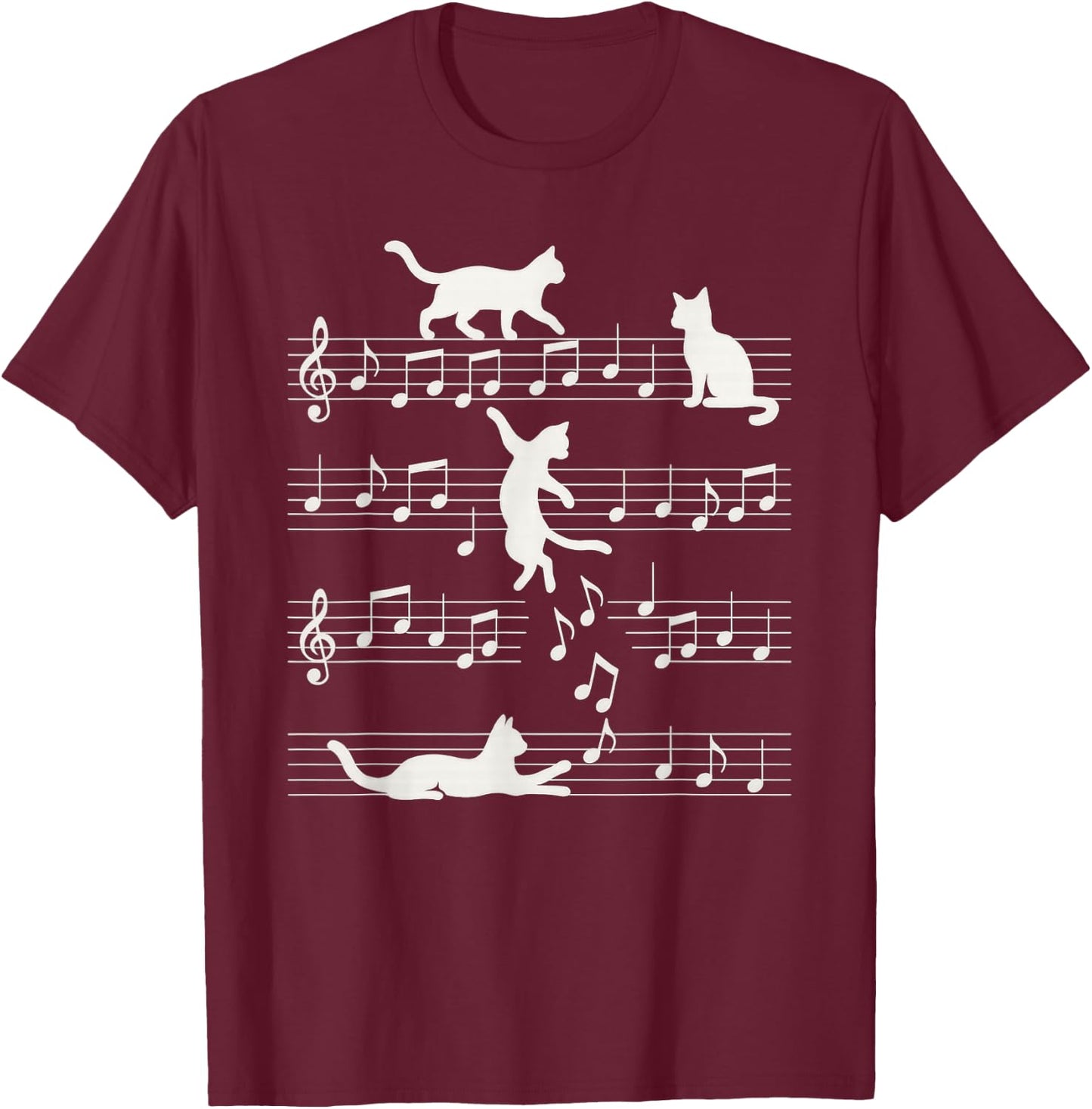 Cute Cat Clef Art Musical Note Music T-Shirt - T-Shirt | Maroon