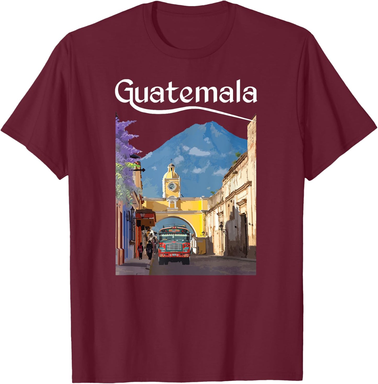Guatemala Chicken Bus Antigua Chapin Quetzal Guate Tikal 502 T-Shirt - T-Shirt | Maroon
