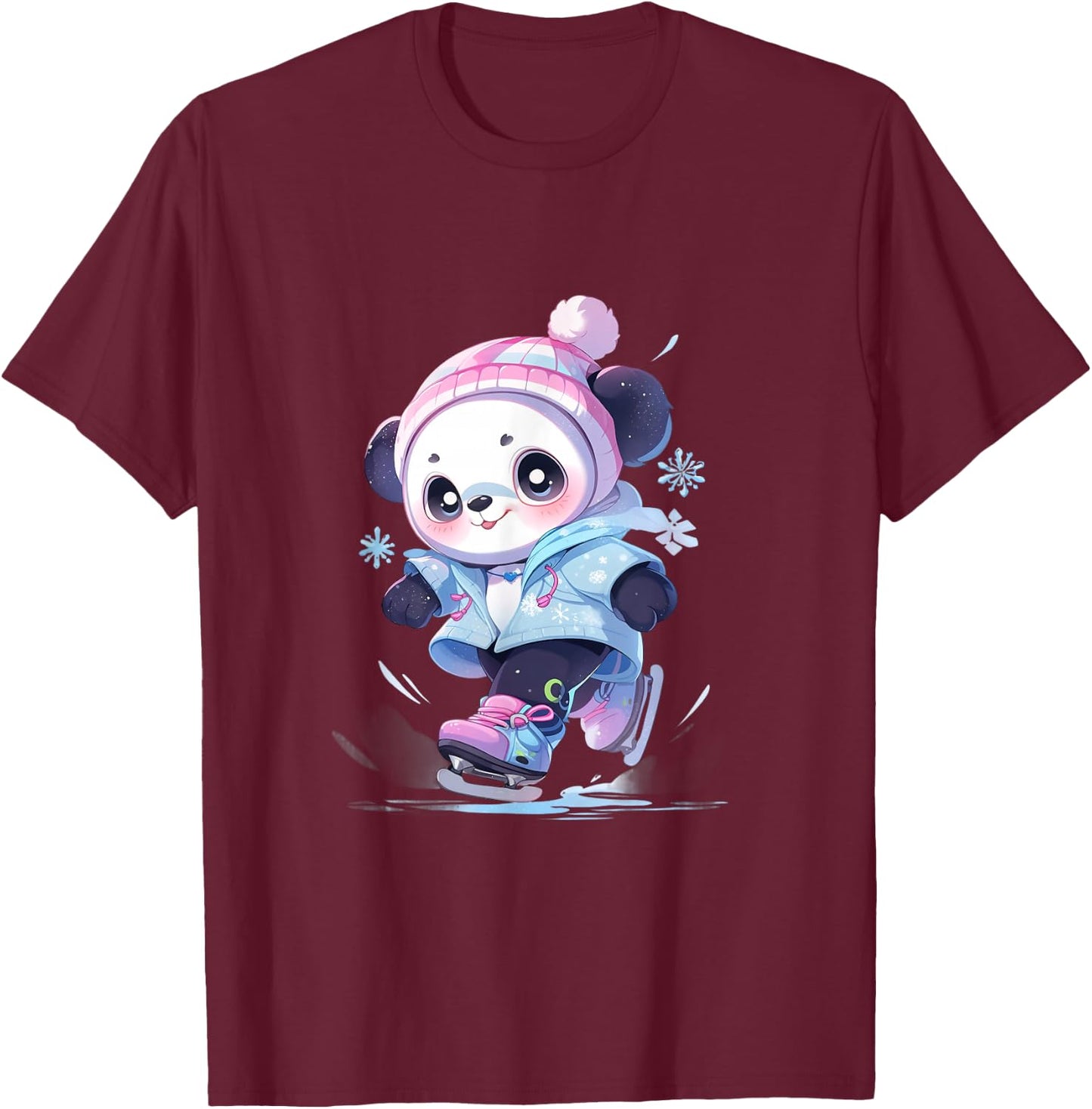 Panda Figure Skating Figure Skater Ice Skates T-Shirt - T-Shirt | Maroon