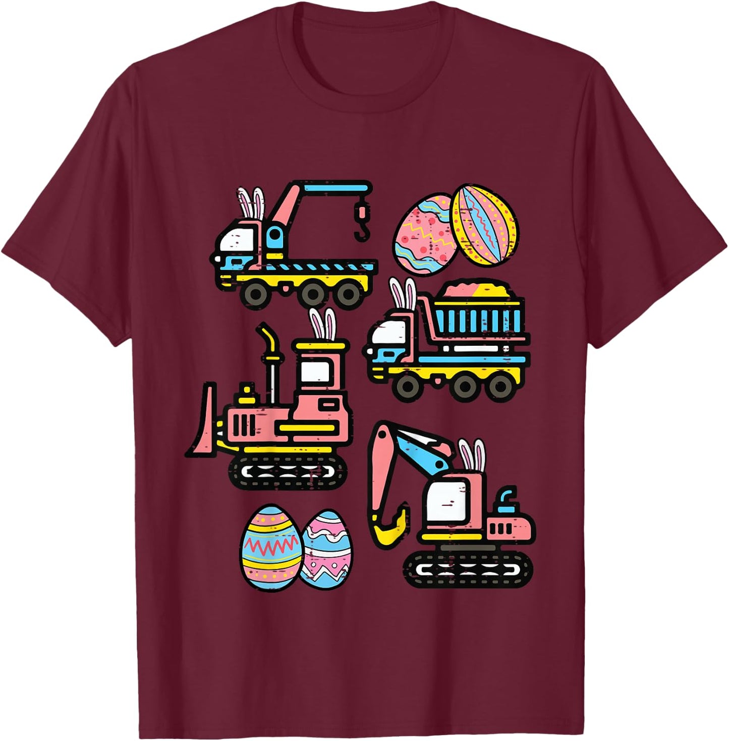 Kids Easter Construction Trucks Vehicles Boys Kids Toddlers Youth T-Shirt - T-Shirt | Maroon