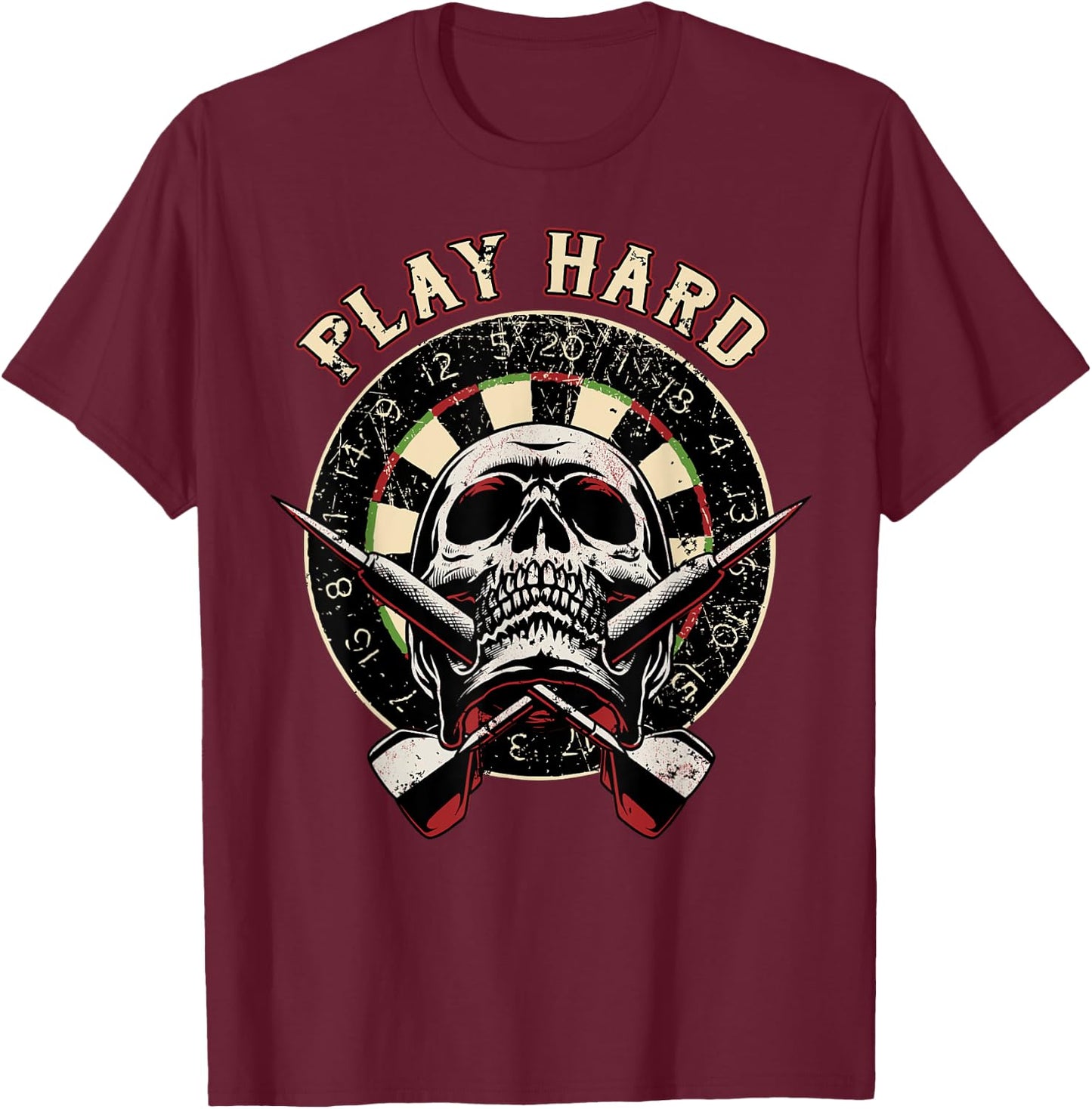 Play Hard Skull Arrow dartboard bullseye Team - Darts T-Shirt - T-Shirt | Maroon
