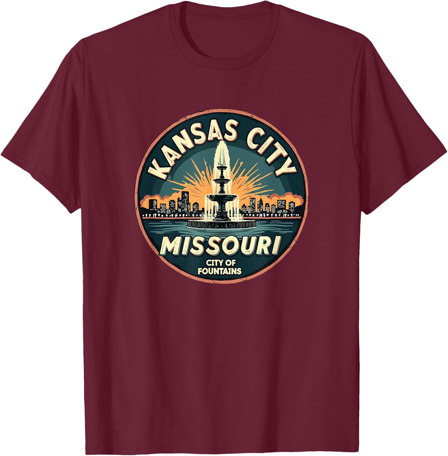 City of Fountains | Vintage Kansas City Missouri T-Shirt - T-Shirt | Maroon