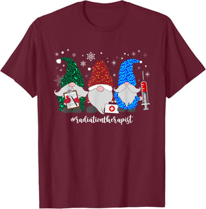 Christmas Radiation Therapist Gnomes Xmas Leopard Gnome T-Shirt - T-Shirt | Maroon