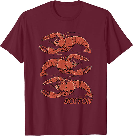 Boston Lobster Vintage Style T-Shirt - T-Shirt | Maroon