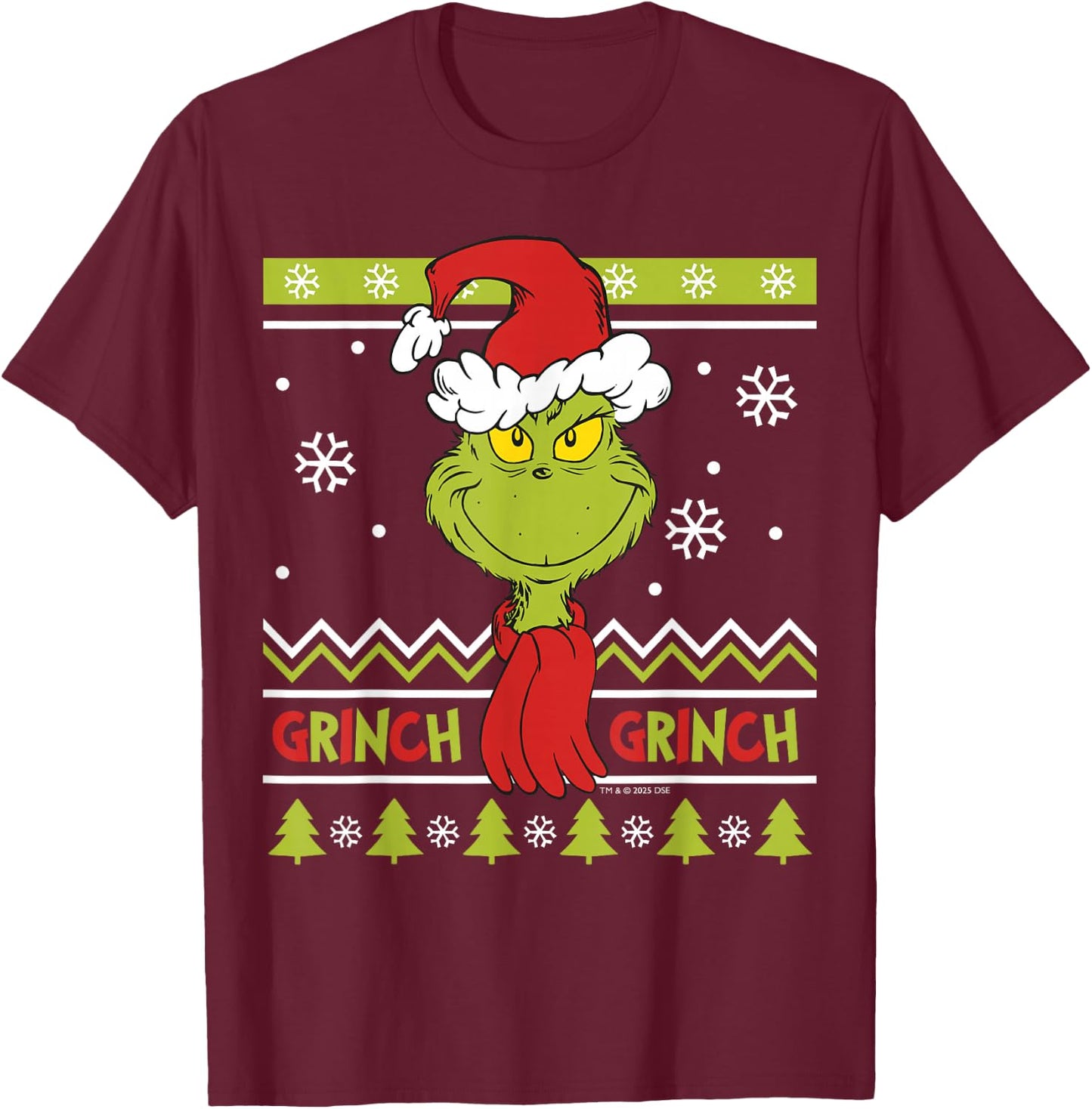 Grinch - Grinch with Scarf T-Shirt - T-Shirt | Maroon