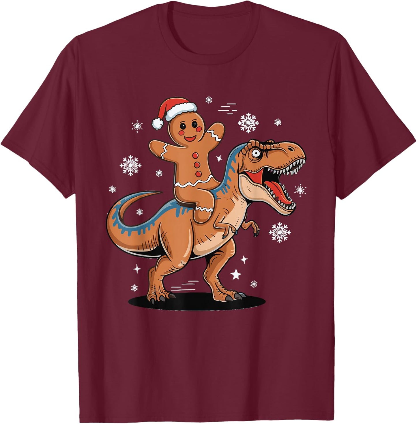 Gingerbread Riding T Rex T-Shirt - T-Shirt | Maroon