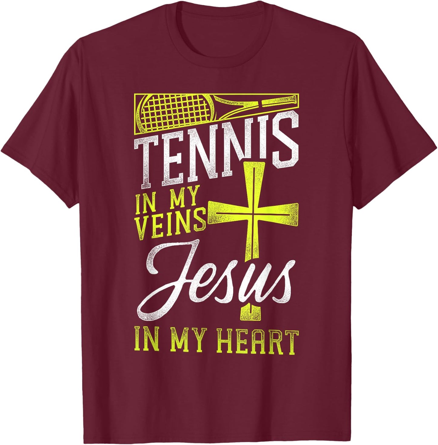 Funny Tennis Player Racket Jesus Faith Christian Tennis In T-Shirt - T-Shirt | Maroon