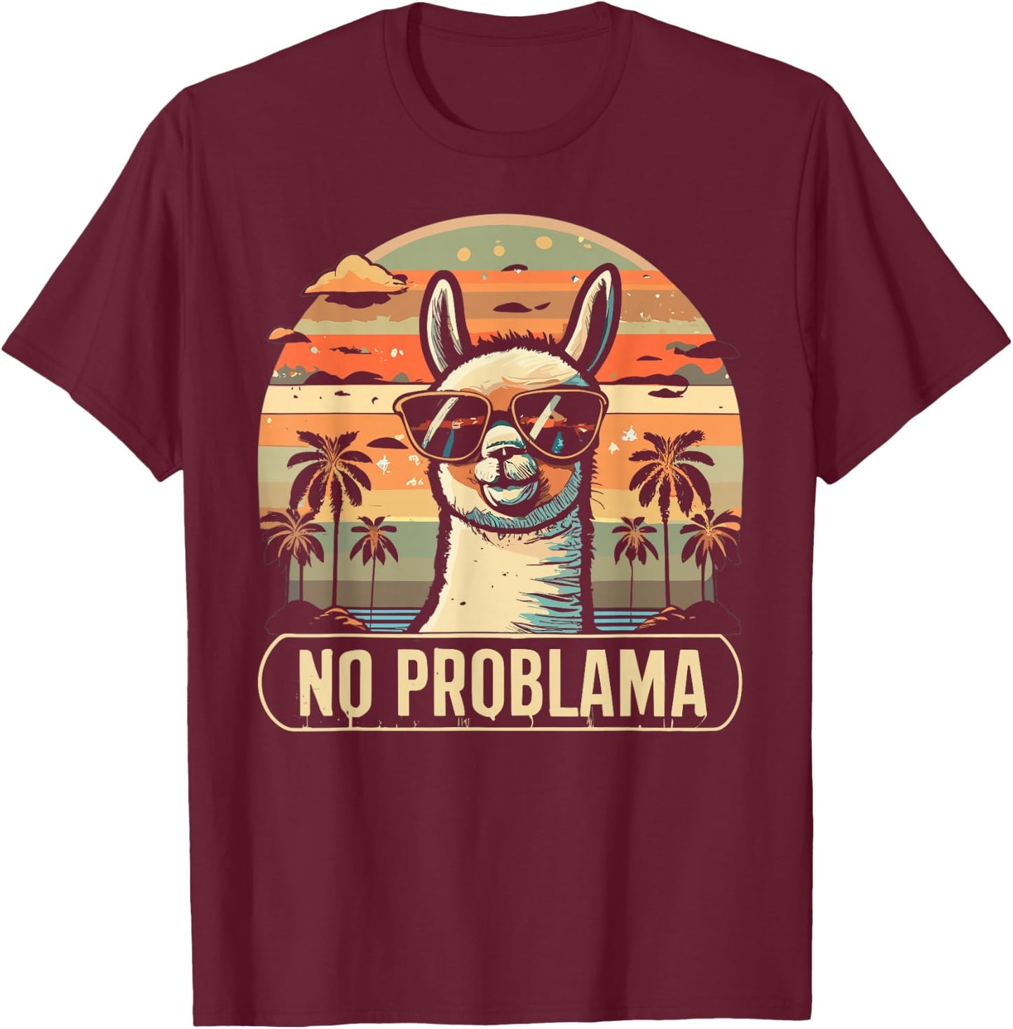 No Problama Lama With Shades Fans Retro Sunset Vintage Men T-Shirt - T-Shirt | Maroon