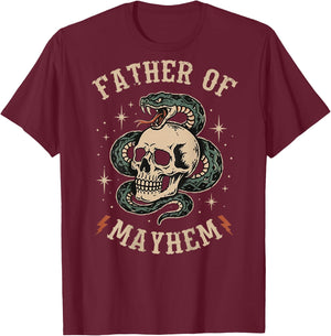 Father of Mayhem Tattoo Style Skull and Snake (on Back) T-Shirt - T-Shirt | Maroon