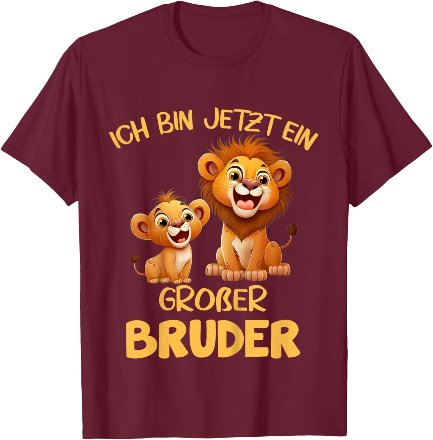 Children's with German Text "Ich bin jetzt ein großer Bruder Löwen" Motif, black T-Shirt - T-Shirt | Maroon