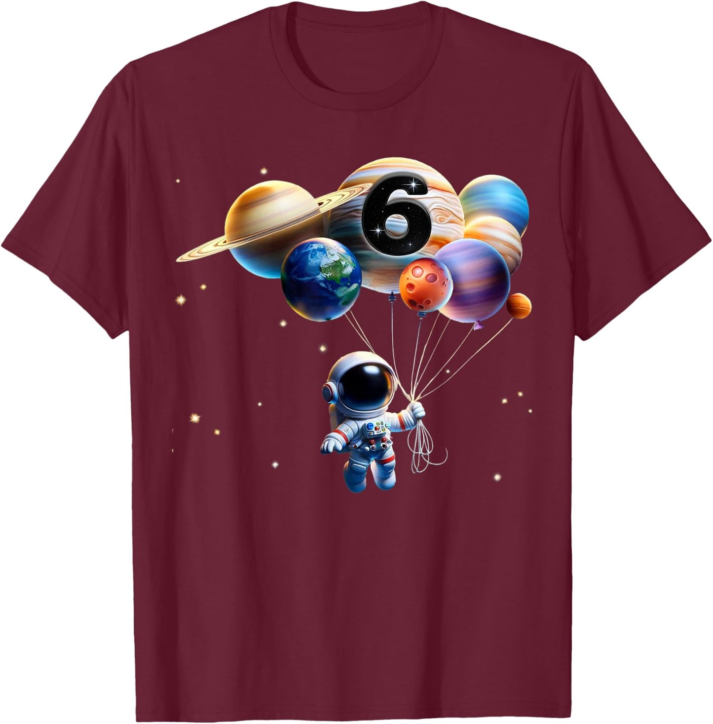 6 Years Old Birthday Boy Gifts Astronaut Planet 6th six Bday T-Shirt - T-Shirt | Maroon
