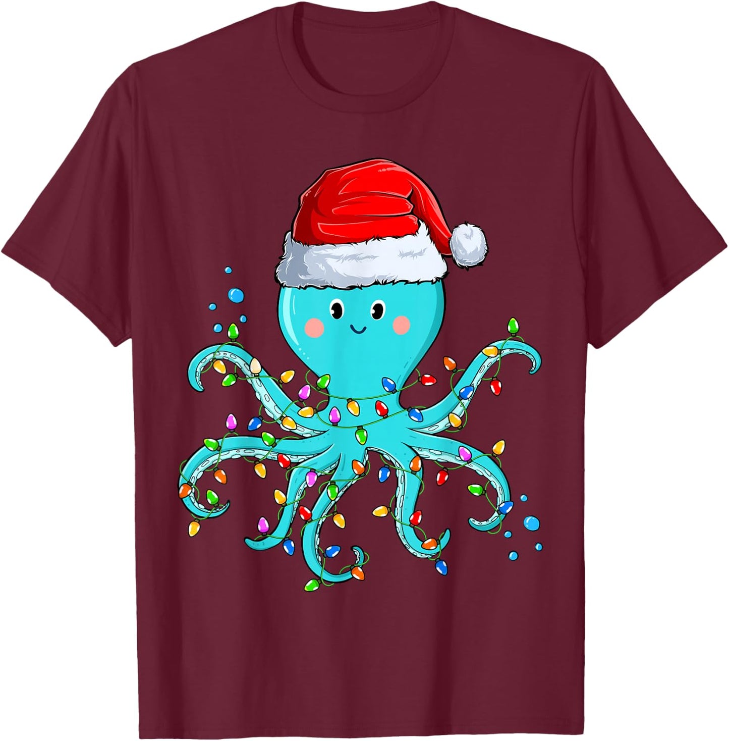 Octopus Wearing Santa Hat Christmas - Octopus Lover Xmas T-Shirt - T-Shirt | Maroon