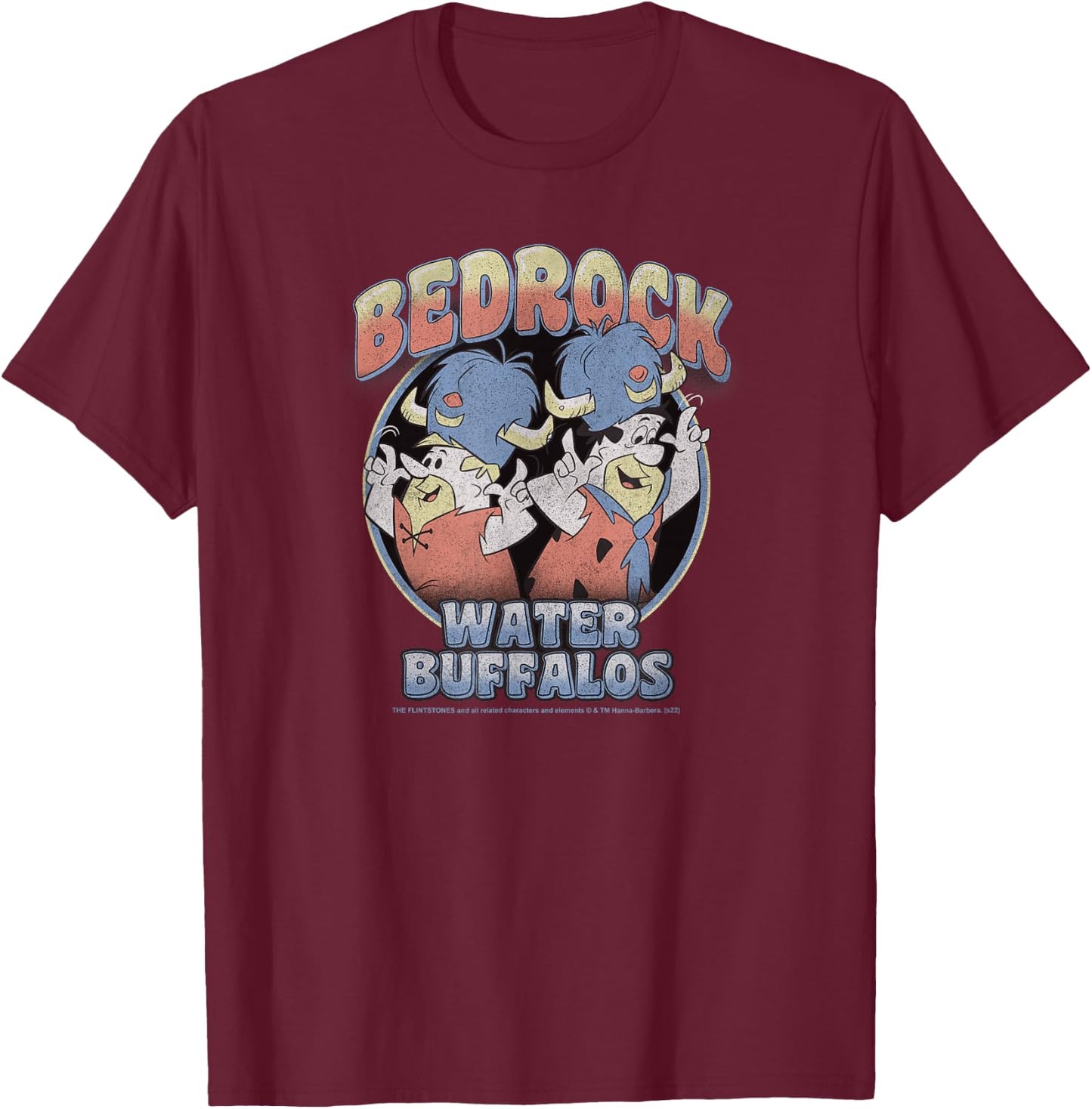 The Flintstones Group Shot Bedrock Water Buffalos Retro Logo T-Shirt - T-Shirt | Maroon