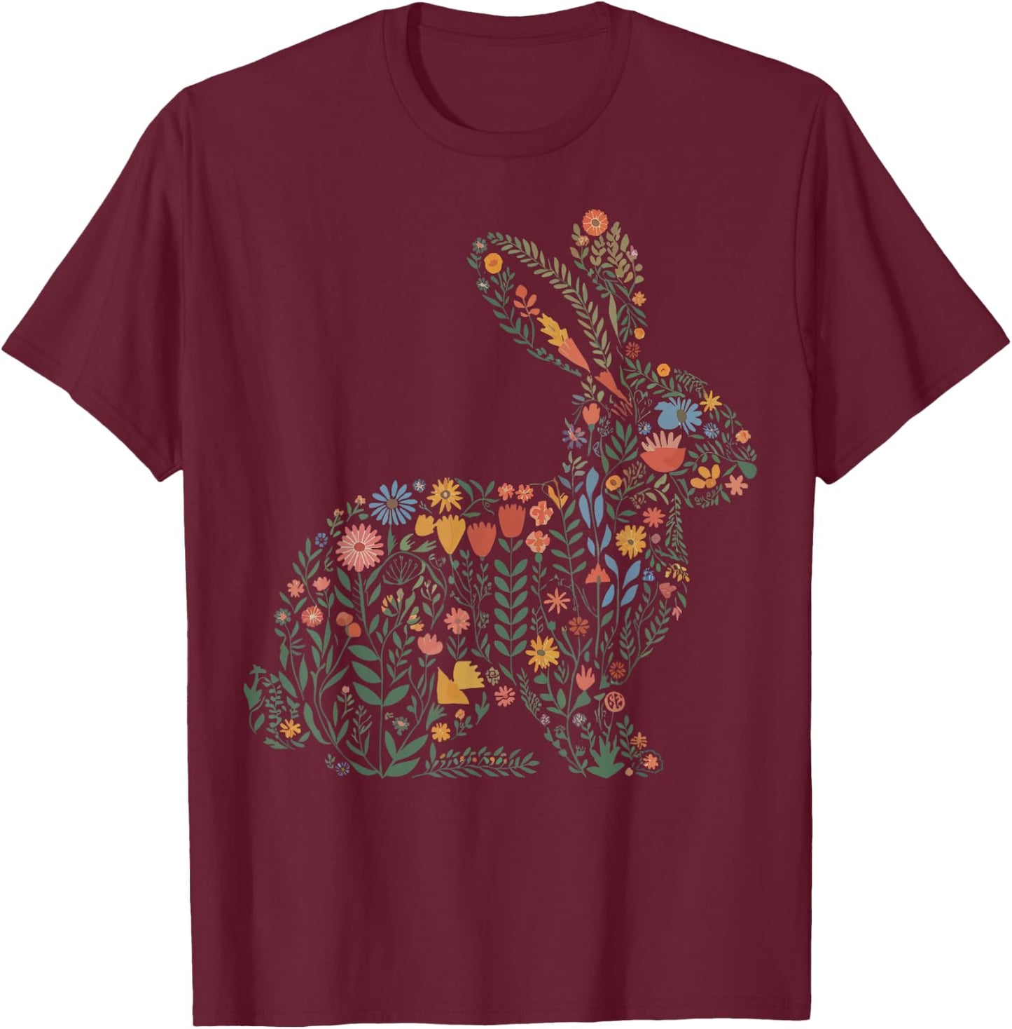 Floral Rabbit Gardener T-Shirt - T-Shirt | Maroon