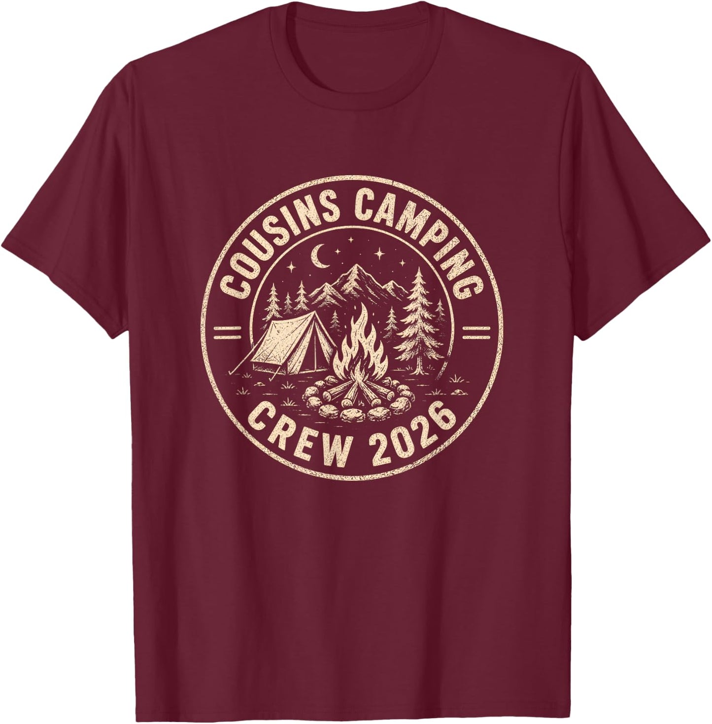 Cousins Camping Crew 2026 Summer Camp Men Women Boys Girls T-Shirt - T-Shirt | Maroon