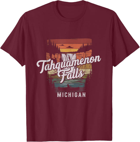 Retro Tahquamenon Falls Michigan Design T-Shirt - T-Shirt | Maroon
