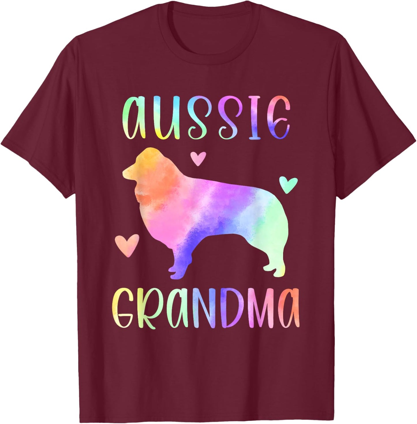Aussie Grandma Australian Shepherd Nana Rainbow Watercolor T-Shirt - T-Shirt | Maroon