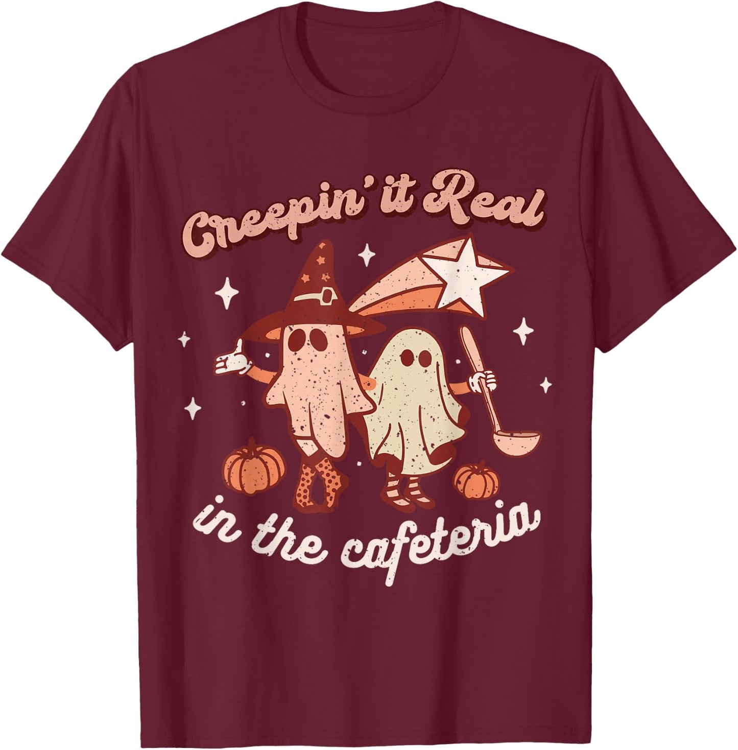 Fall Lunch Lady Retro Halloween Cafeteria Pumpkin Team T-Shirt - T-Shirt | Maroon