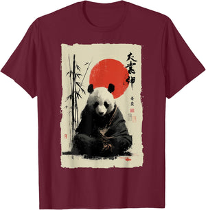 Zen Panda Bär Japanische Sumi-e Tinte Malerei Meditation T-Shirt - T-Shirt | Maroon
