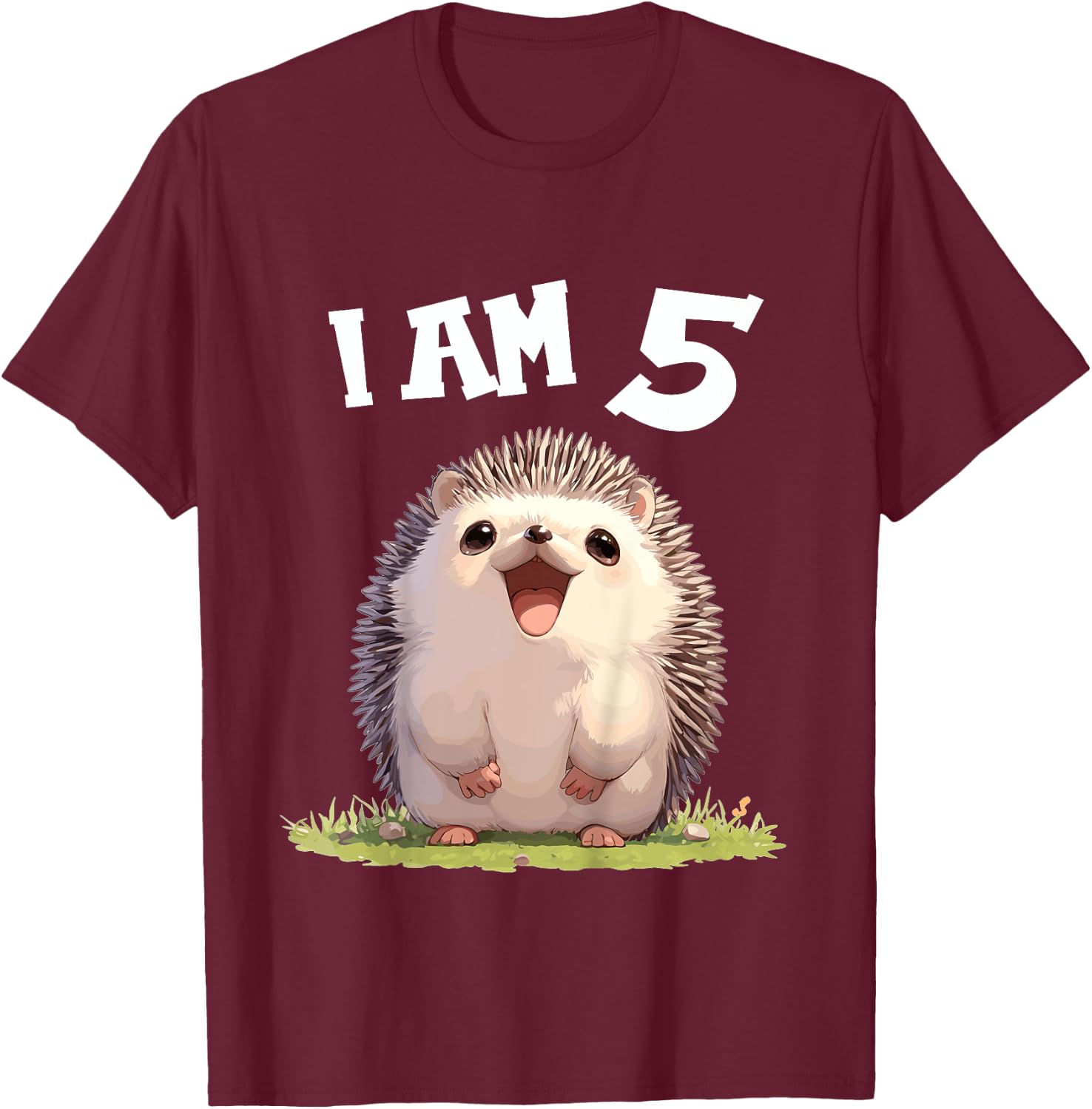 Kids 5 Years old 5 birthday Hedgehogs Boy Girl Hedgehog T-Shirt - T-Shirt | Maroon