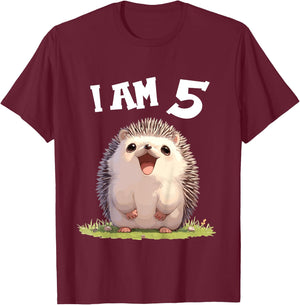 Kids 5 Years old 5 birthday Hedgehogs Boy Girl Hedgehog T-Shirt - T-Shirt | Maroon