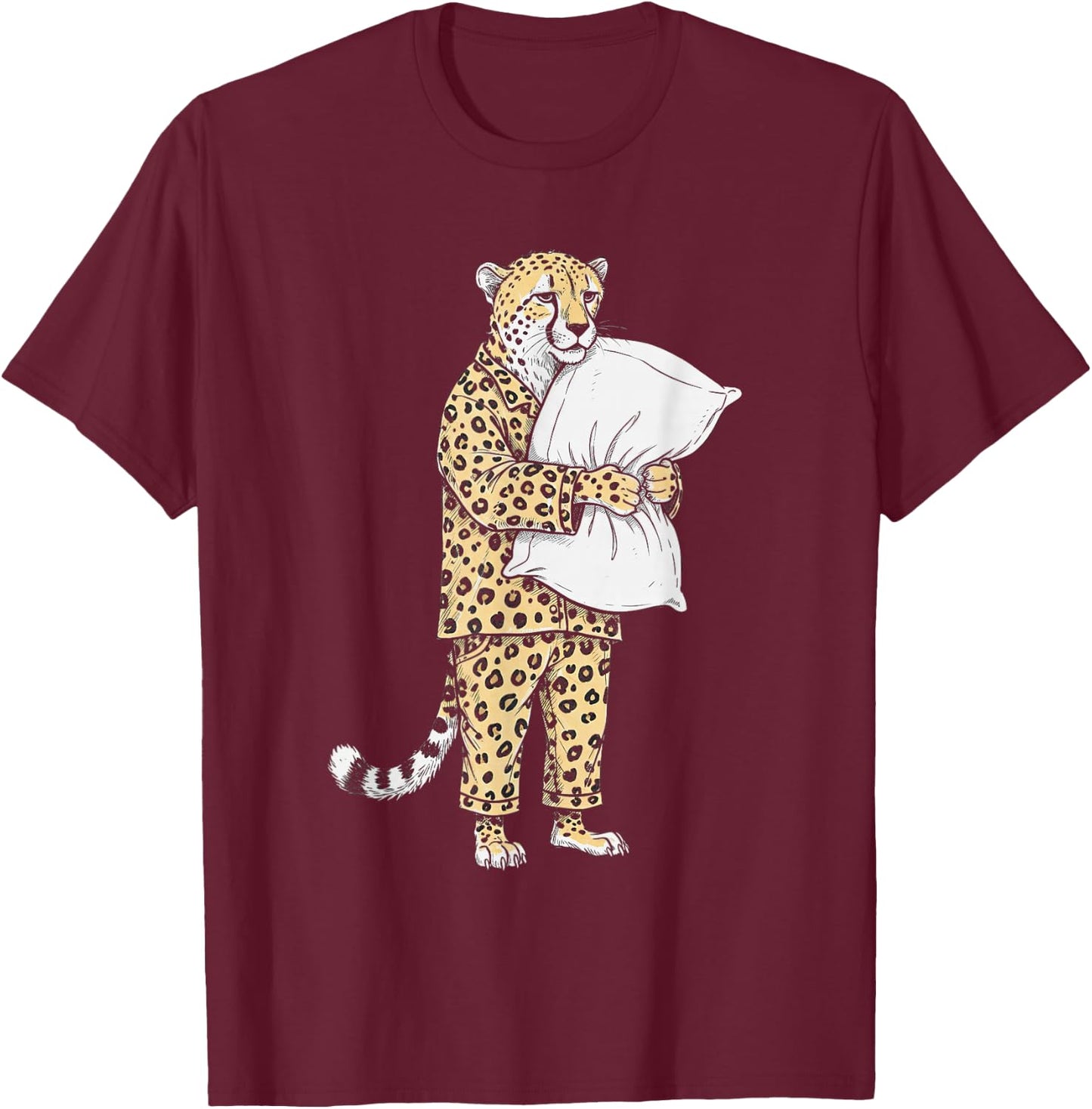 Funny Sleepy Cheetah Pajama Women Men Kids Boys And Girls T-Shirt - T-Shirt | Maroon